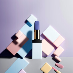 Lipstick on modern background. Product and make up contemporary concept, minimalist style. Illustration, Generative AI
