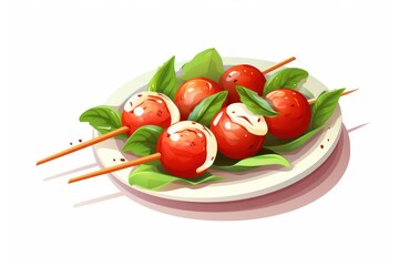 Tomato Basil Mozzarella Skewers icon on white background 