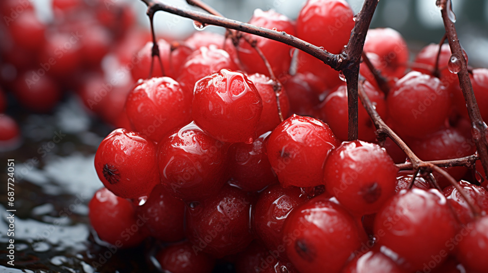 Wall mural red cherries in snow