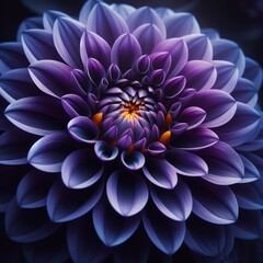Beautiful abstract composition of indigo dahlia flower that its meaning also varies according to the colors, plants concept, generative ai