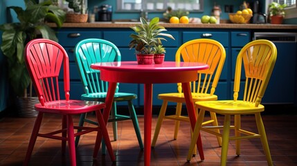 Fototapeta na wymiar The kitchen are full of table and chairs UHD wallpaper