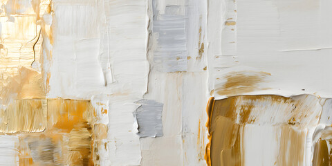 Abstract texture of white and gold paint. Grunge background. Macro image of putty paste.