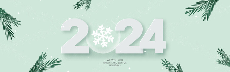 Merry Christmas and Happy New Year greeting card. Xmas Design with beautiful snowflake and 2024 logo. İllustration concept for invitation, website banner, poster, social media, marketing material