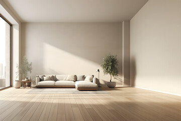modern living room decor with white sofa frame mockup and blank walls.