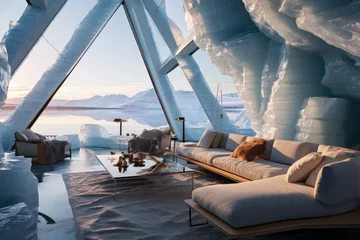 Papier Peint photo Antarctique A house of the future built in an iceberg in Anarctica. Future living: innovative house within antarctic iceberg - sustainable design and isolation in the frozen wilderness.