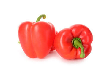 Fresh red bell peppers isolated on white background