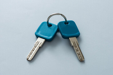 Close up of home keys on white background.