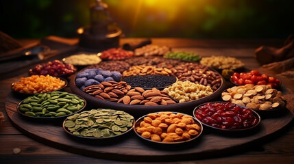 dried fruits and nuts - obrazy, fototapety, plakaty