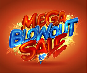 Mega blowout sale web banner mockup with glossy letters