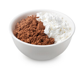 Flour and cocoa powder mix isolated on white background