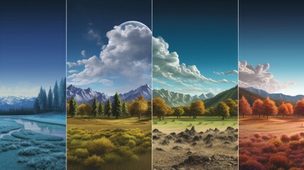 realistic scenes illustrating the reversal of climate patterns, showcasing regions transitioning from warm to cold, 16:9 - obrazy, fototapety, plakaty