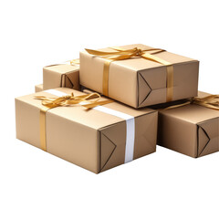 Elegantly tied parcel boxes with ribbons, suggesting gifts or sophisticated packaging.