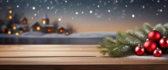 empty wooden floor with christmas temple theme background