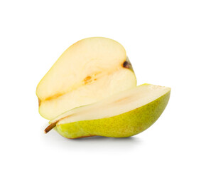 Halves of ripe pear isolated on white background