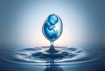 Liquid baby fetus shape drop splash in rippling water
