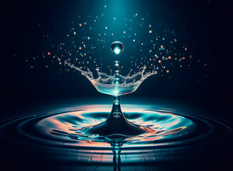 Water drop freeze frame splash in rippling water