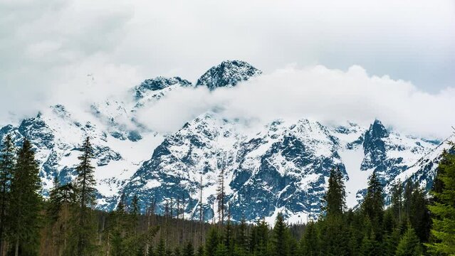 Mountain peaks near Morskie Oko or Sea Eye Lake in Poland at Winter. Tatras range