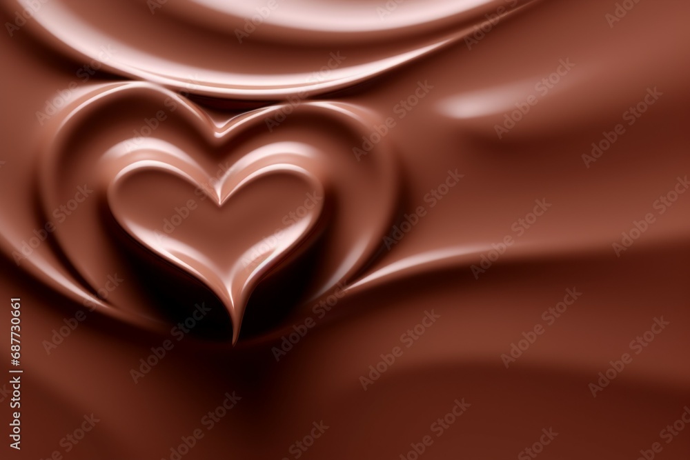 Poster melted chocolate in the shape of a heart. background with selective focus and copy space