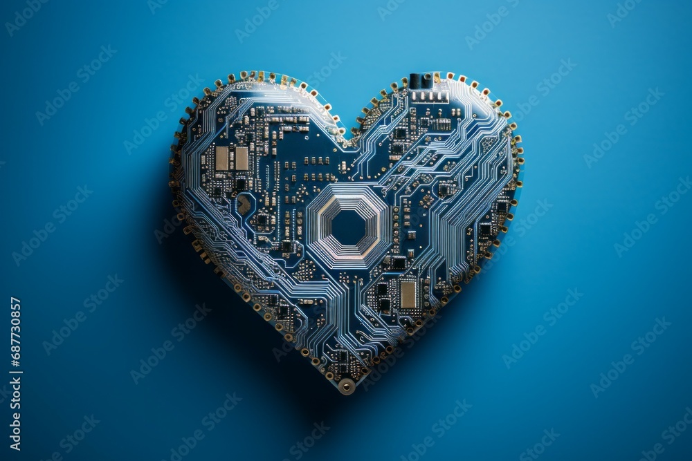 Fototapete computer with heart shaped cpu chip. background with selective focus and copy space