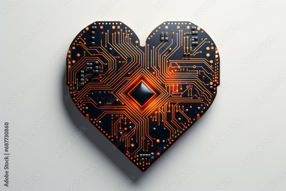 Fototapete computer with heart shaped cpu chip. light background with selective focus and copy space