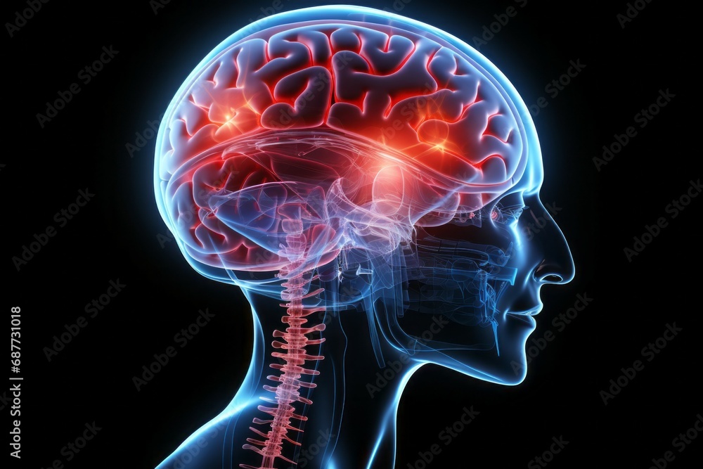 Poster hologram of the human brain. background with selective focus and copy space