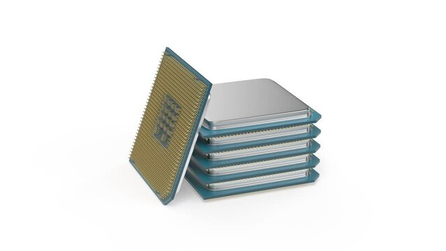 Stack of computer processors on white background