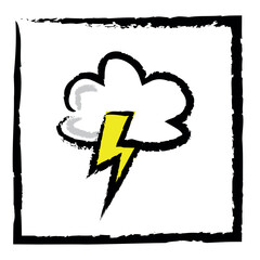 Sketch weather icon line drawing of thunder cloud with lightening