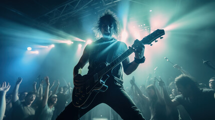 Passionate rock star performing on the stage