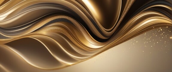 abstract background golden waves Shining in dark tones