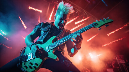 Obraz premium Passionate rock star performing on the stage