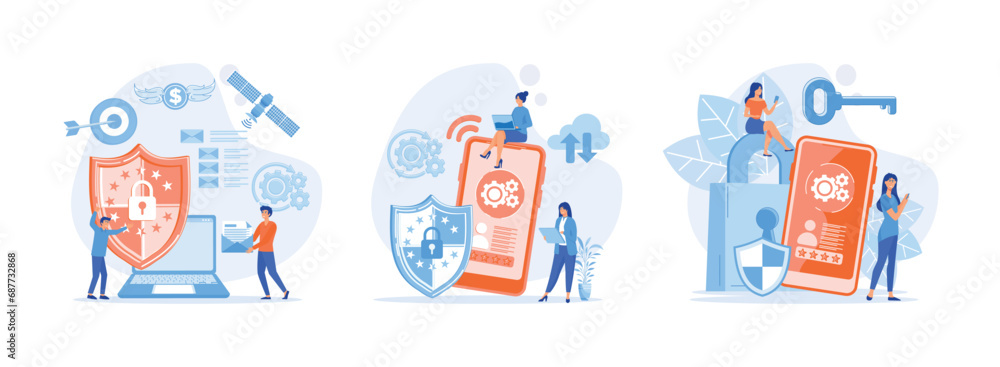 Poster data protection concept, data security and privacy and internet security. data protection set flat v