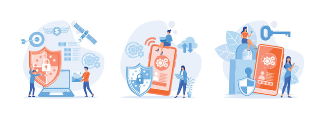 Data protection Concept, Data security and privacy and internet security. Data protection set flat vector modern illustration  