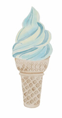 Ice cream cone, watercolor illustration
