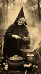 Vintage Photograph of a Witch Cooking