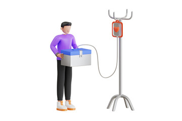 Blood Donation 3D Illustration. Boy Taking Blood Donations 3D Illustration