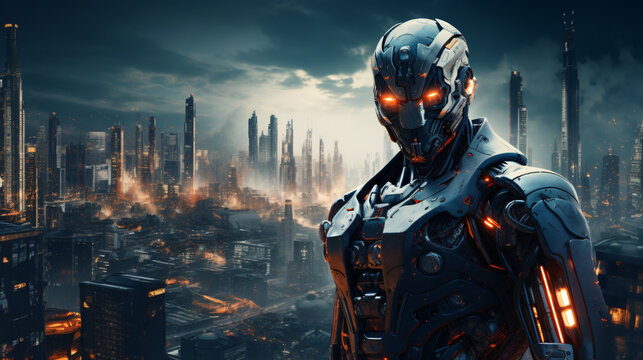 human robot concept, AI artificial intelligence, advanced lifeform, new species, humans and robots concept, illustration, future technology
