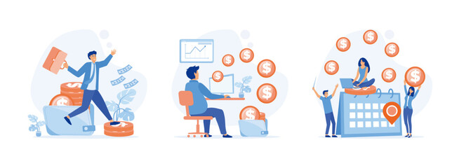 Salary Payment concept. financial wage calculation,  annual tax. Showing a group of people celebrating salary payment day. Salary payment 1 flat vector modern illustration 