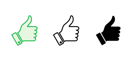 Thumbs up icon set. Hand like. Like icon vector.