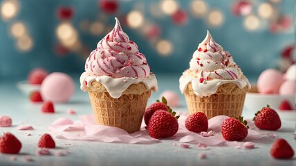 A delicious ice cream cone is topped with a variety of flavors and colorful sprinkles