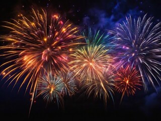 Obraz premium Beautiful multicolored fireworks on a black background