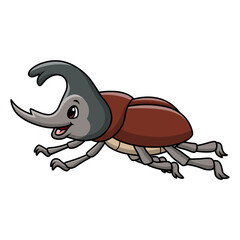 Cute rhinoceros beetle cartoon on white background