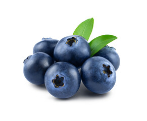 Isolated group of blueberries with leafs - obrazy, fototapety, plakaty