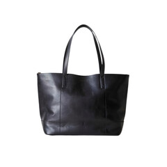 Black Leather Tote Bag Illustration Art with a Transparent Background Generative AI.