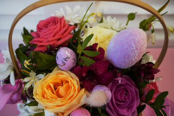 Happy easter! Flat Lay, Internet banner, postcard on Easter