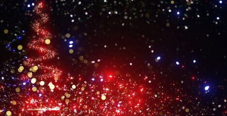 Christmas background. Abstract glowing Christmas tree with shining stars in the night. 3D render illustration.