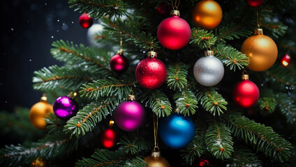 Colorful Christmas Ornaments on Fir Branches 8