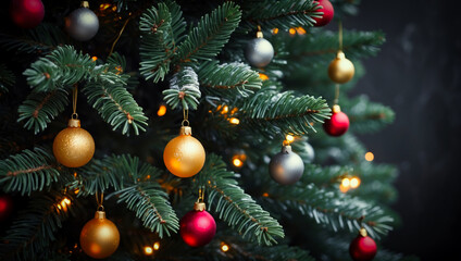Obraz na płótnie Canvas Colorful Christmas Ornaments on Fir Branches 19