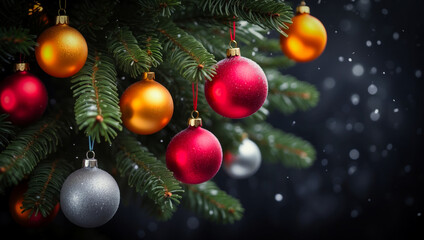Fototapeta na wymiar Colorful Christmas Ornaments on Fir Branches 29