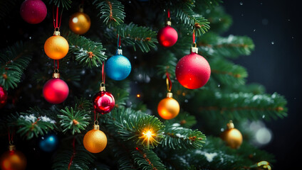 Obraz na płótnie Canvas Colorful Christmas Ornaments on Fir Branches 30