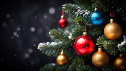 Obraz na płótnie Canvas Colorful Christmas Ornaments on Fir Branches 32